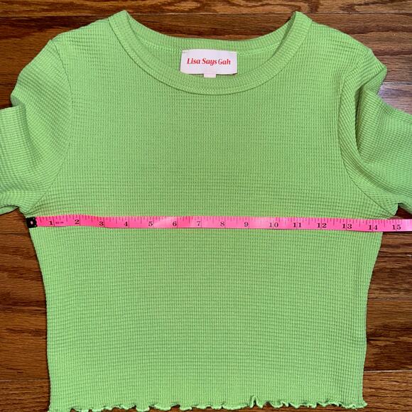 Lisa Says Gah Lola Long Sleeve Green Cropped Thermal Shirt Size Small - Picture 11 of 14